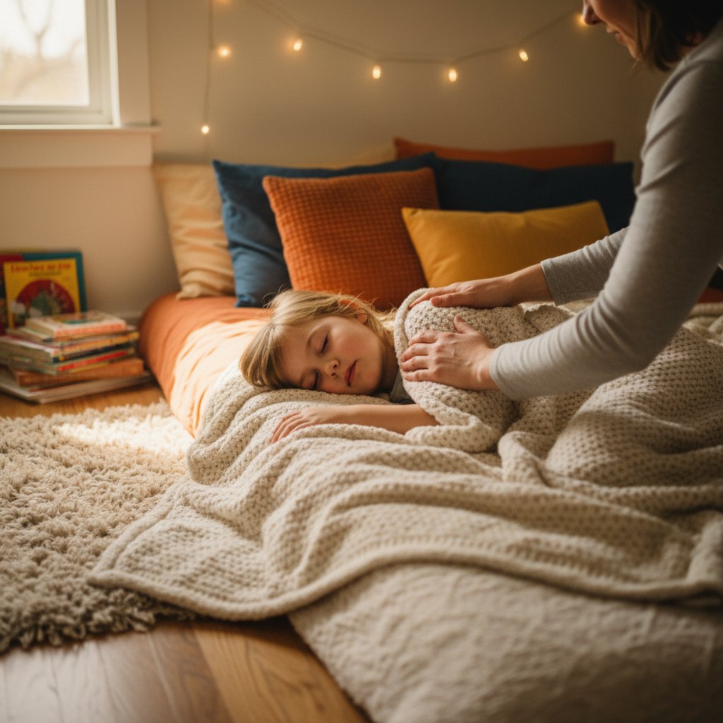 Parent and child using deep pressure therapy techniques for ADHD hyperactivity management